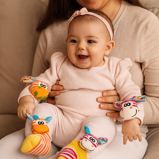 Baby skallra handled och strumpor | Färgglada sensoriska leksaker för tidig inlärning och motorisk utveckling