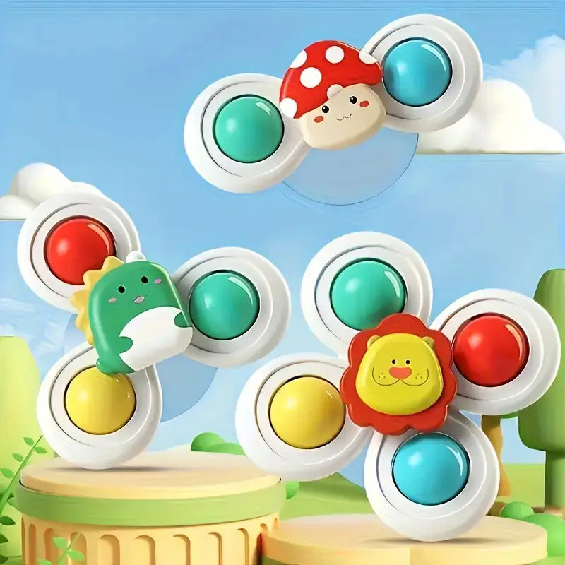 Söta snurrleksaker med sugpropp för bebisar – 3-pack