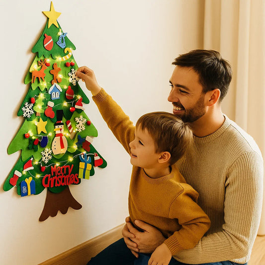 Diy filtjulgran för barn | Säker väggdekoration med avtagbara ornament för lek och skoj på semestern