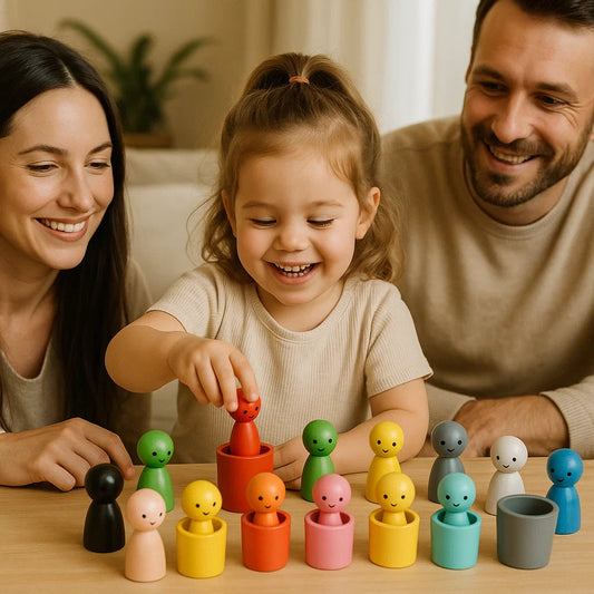 Montessori färgsorteringsspel i trä med bägare