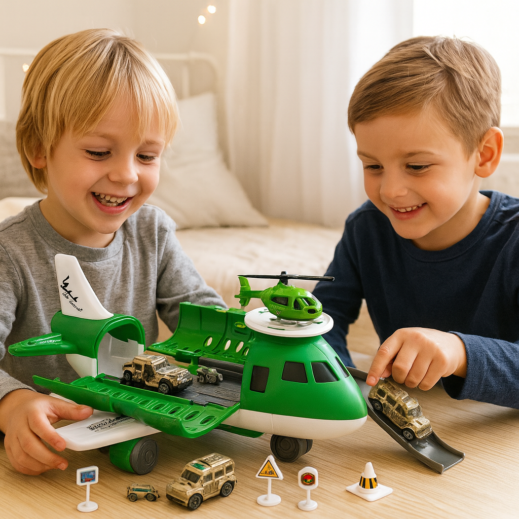 Leksaksset med flygplan och fordon