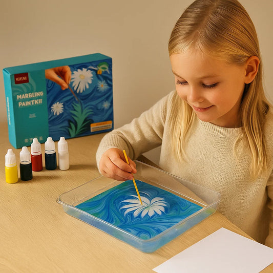Marmoreringsfärgssats för barn ⎜ Kreativt vattenkonstset med färger, verktyg och bricka för rolig målning och lärande