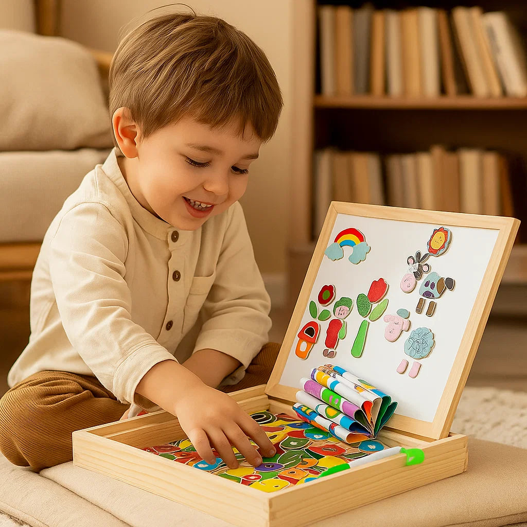 Magnetisk pusselbräda för barn | Kreativ inlärningsleksak med funktioner för ritning och formmatchning