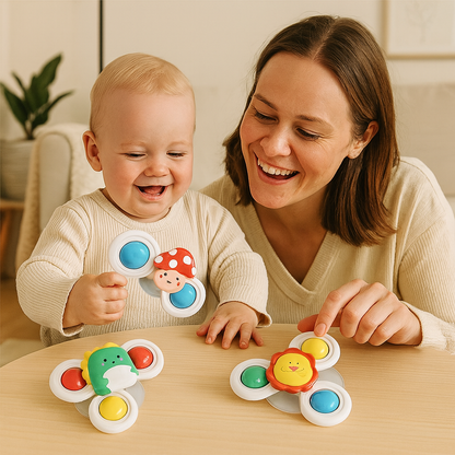Söta snurrleksaker med sugpropp för bebisar – 3-pack