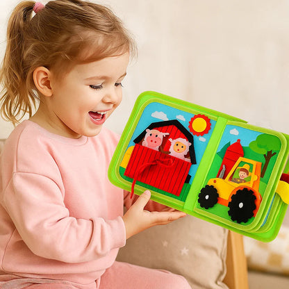 Lärande gårdsberättelsebok för småbarn | Aktivitetsbok i mjuk filt för djurinlärning och finmotorik