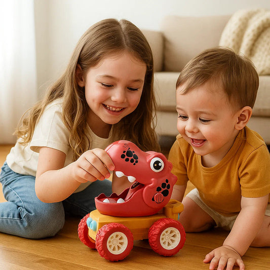 Tryck & kör dino-monstertruckar