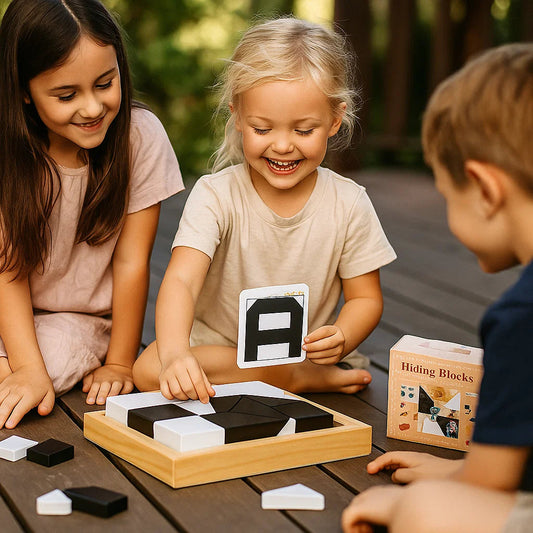 Battle Block-pusselspel i trä ⎜ Pedagogisk leksak för logikträning för barn med kort och brädspel