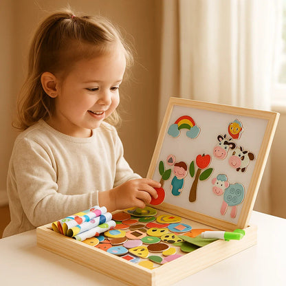 Magnetisk pusselbräda för barn | Kreativ inlärningsleksak med funktioner för ritning och formmatchning